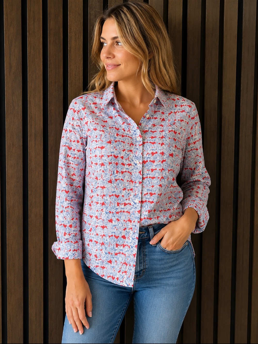 J.Crew Liberty Art Fabrics Floral Button Down Shirt Red White Size 10